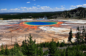 Grand prismatic hot spring in Yellowstone.  Image from http://en.wikipedia.org/wiki/File:Grand_Prismatic_Spring_and_Midway_Geyser_Basin_from_above.jpg