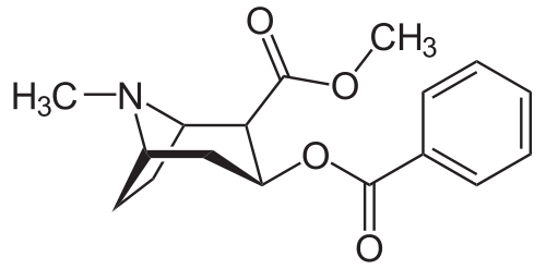 Cocaine chemical formula. Used with courtesy from Wikimedia Commons.