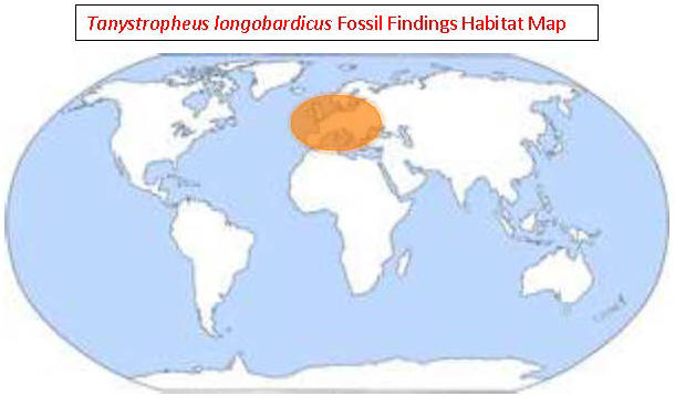 Tanystropheus longobardicus Habitat fossil findings map