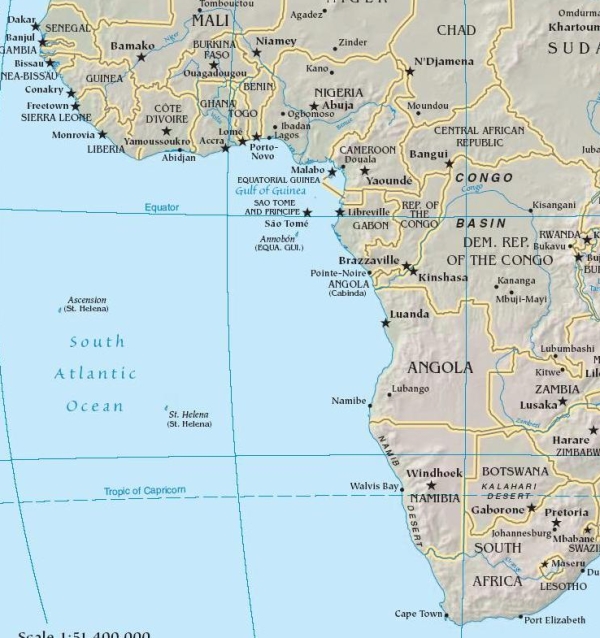 Map of Western Equatorial Africa with political boundaries