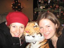 My sister, Becky and me with a stuffed tiger (photo taken by my mom)
