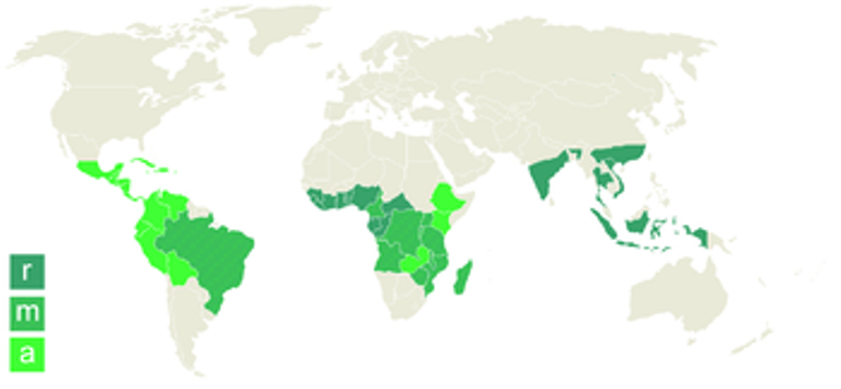 Map of the world where differernt coffee types are grown from http://en.wikipedia.org/wiki/File:Carte_Coffea_robusta_arabic.png