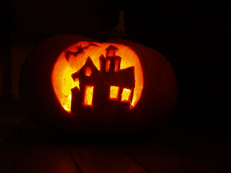 Haunted House Jack-o-Lantern found at http://en.wikipedia.org/wiki/File:Pumpkin_craft_for_Halloween.JPG.