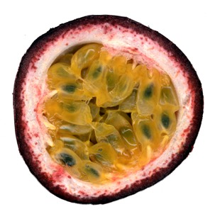 Cross section of passion fruit, photo courtesy of Klaus Beyer