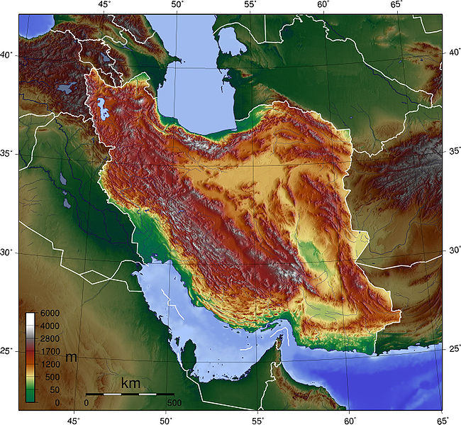 Topographical map of the country Iran 