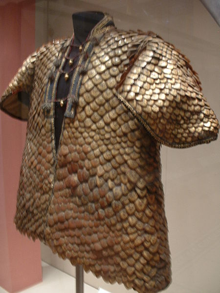 A coat made of pangolin scales from India.  Image courtesy of user Gaius Cornelius in Wikimedia Commons.