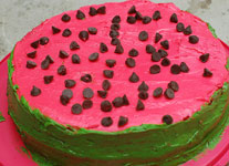 Watermelon cake used with permission by devinedinner.com under all rights reserved, url: http://www.divinedinnerparty.com/4th-of-july-cake-ideas.html