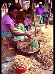 Women traders shelling peanuts. Photo courtesy of the International Institute of Tropical Agriculture of Flickr.
