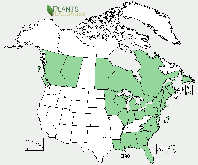 Image shows a map of the United States and Canada where wild rice is present.