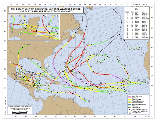 Hurricane Track Map of Gulf of Mexico