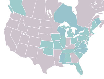 Diagram of North America where the Summer Fishfly is found retrieved from www.americaninsects.net on 3/27/12