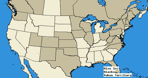 Map displaying preferred sawfly habitat in North America.  The dark gray areas show the presence of sawflies.